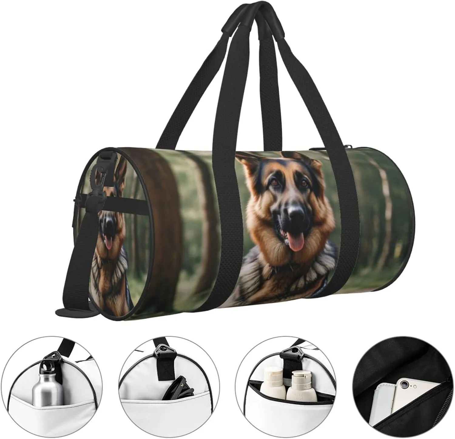 Animal german shepherd Printed Travel Bag,Round Personal Item Storage bag,Foldie Duffel Bag for Traveling Vacation,Fitness,Sports