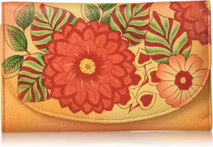 Anna by Anuschka Women's Geniune Leather Hand Painted Large Three Fold Checkbook Clutch Wallet
