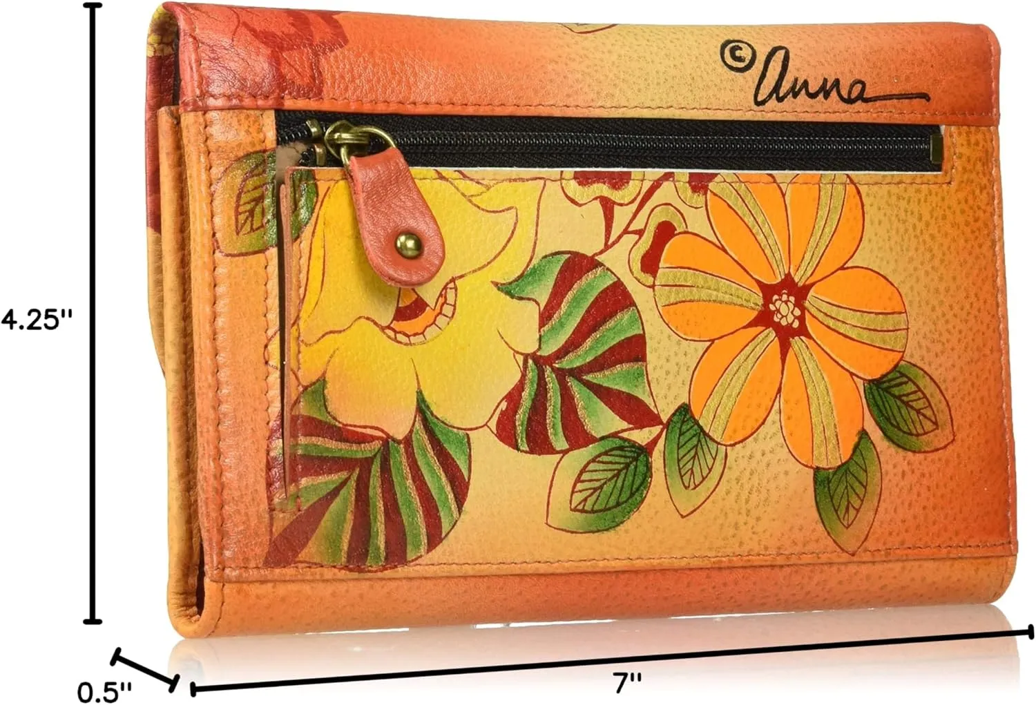 Anna by Anuschka Women's Geniune Leather Hand Painted Large Three Fold Checkbook Clutch Wallet