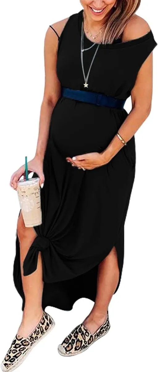 ANRABESS Women Casual Loose Sundress Sleeveless Split Maxi Long Beach Shirt Dress Travel Vacation 2025 Summer Outfits