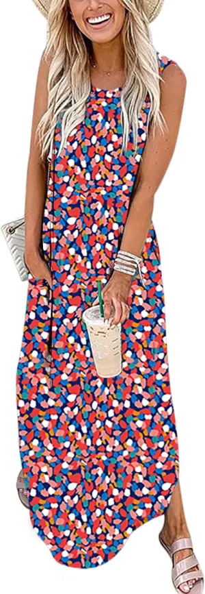 ANRABESS Women Casual Loose Sundress Sleeveless Split Maxi Long Beach Shirt Dress Travel Vacation 2025 Summer Outfits