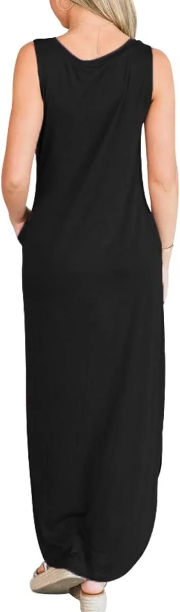 ANRABESS Women Casual Loose Sundress Sleeveless Split Maxi Long Beach Shirt Dress Travel Vacation 2025 Summer Outfits