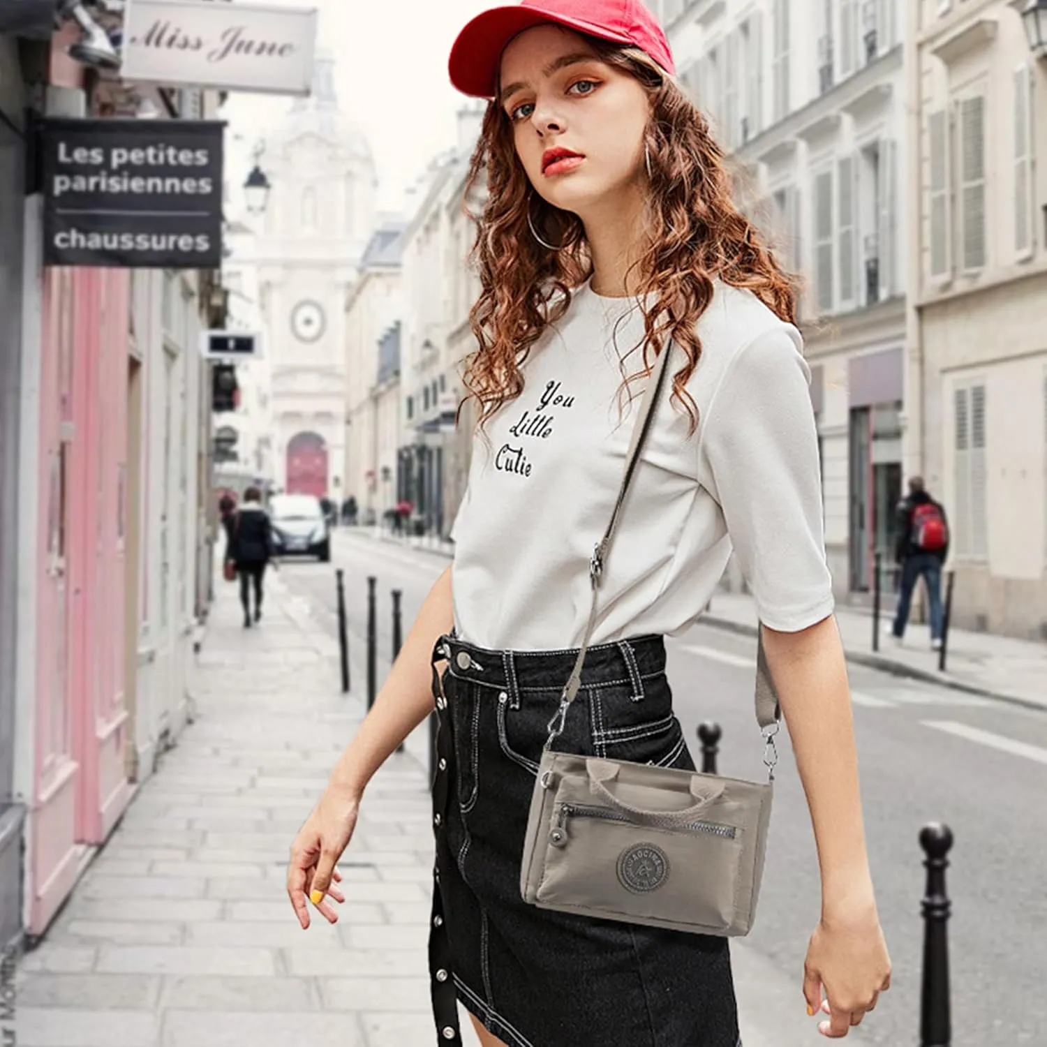 AOCINA Mini Tote Bag with Multi Pockets Small Crossbody Bags for Women Nylon Printed Shoulder Bag