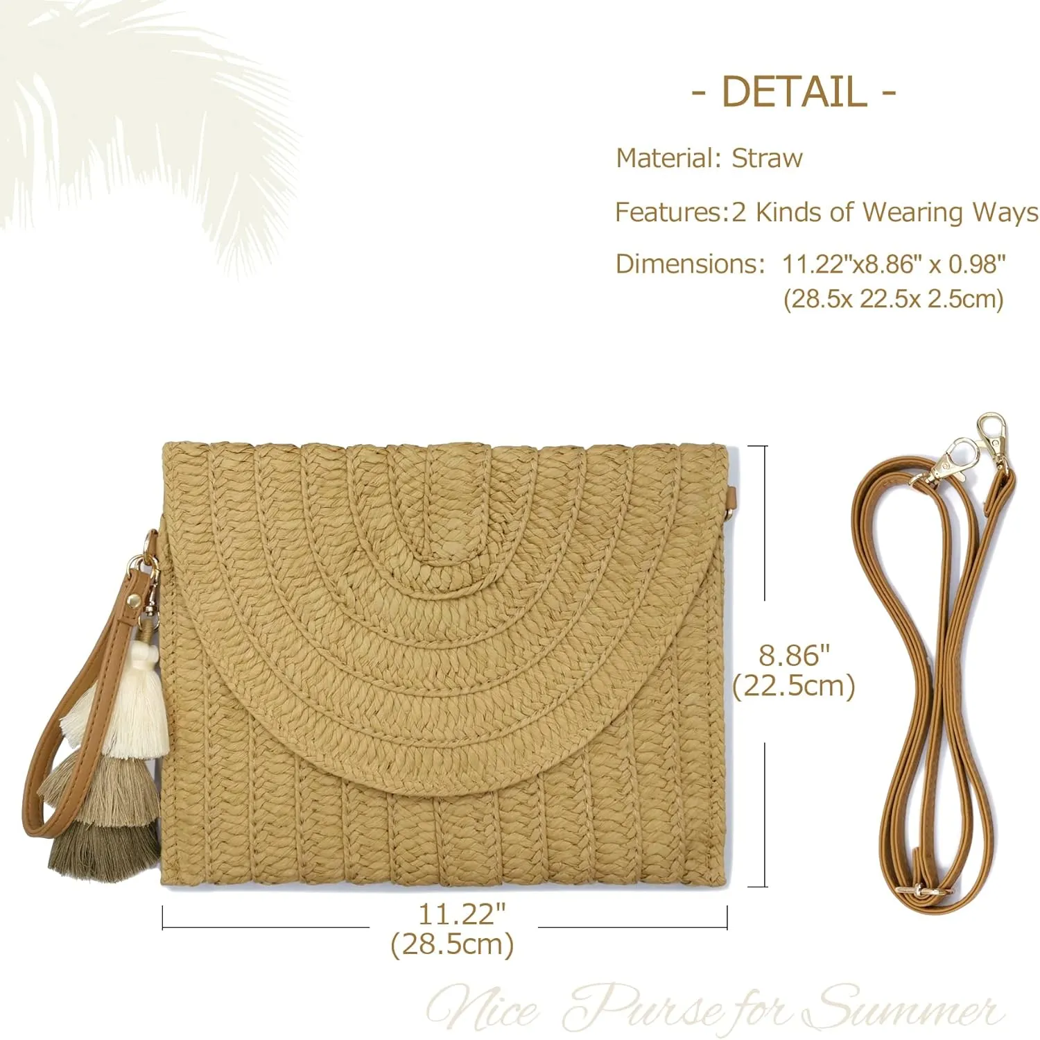 Aovtero Straw Clutch Purse Women Crossbody Bag Summer Beach Shoulder Bags Envelope Wallet Handbags