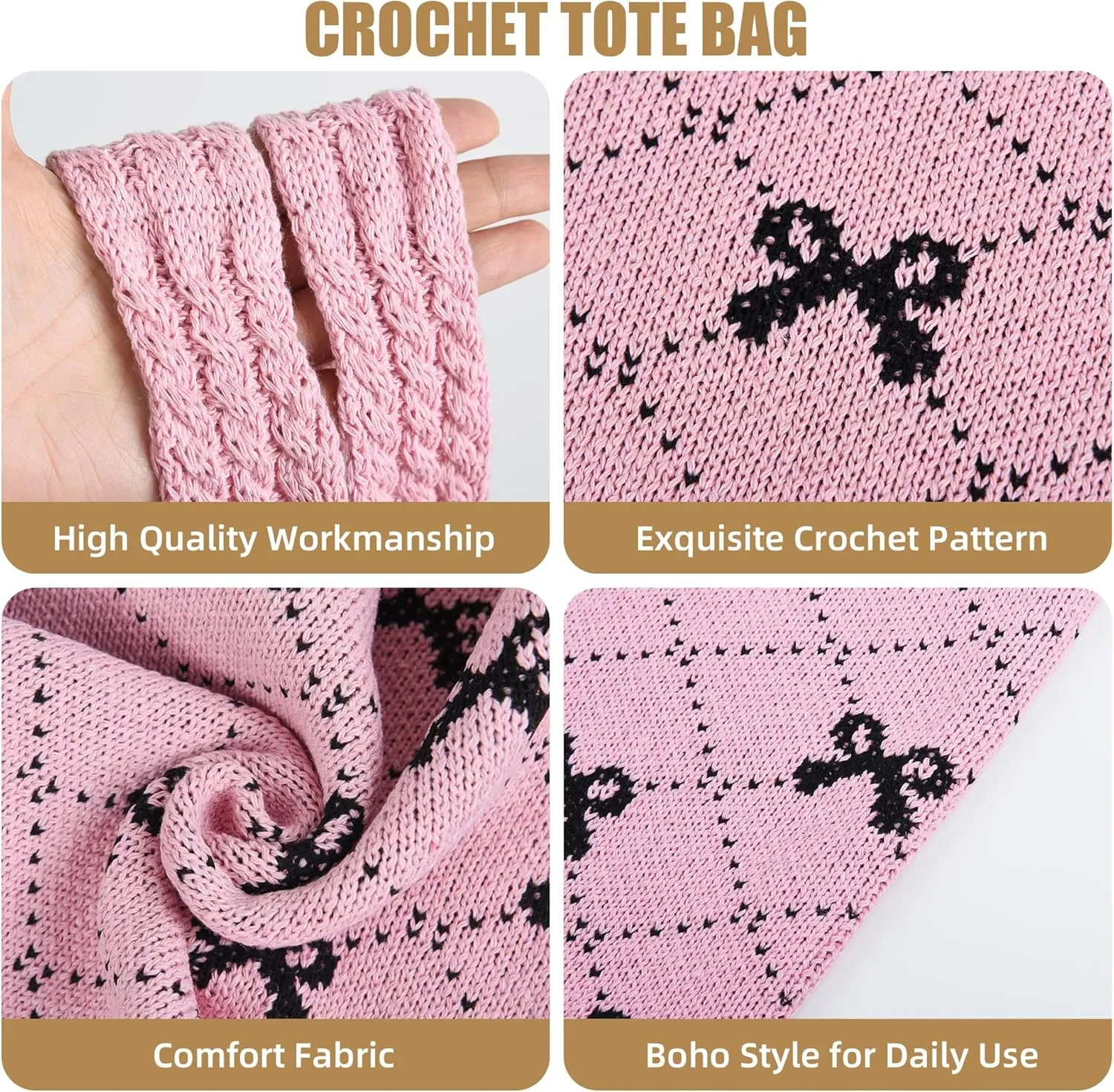 Aroghehiz Beach Bags for Women Crochet Tote Bag Summer Vacation Aesthetic Tote Knit Bag