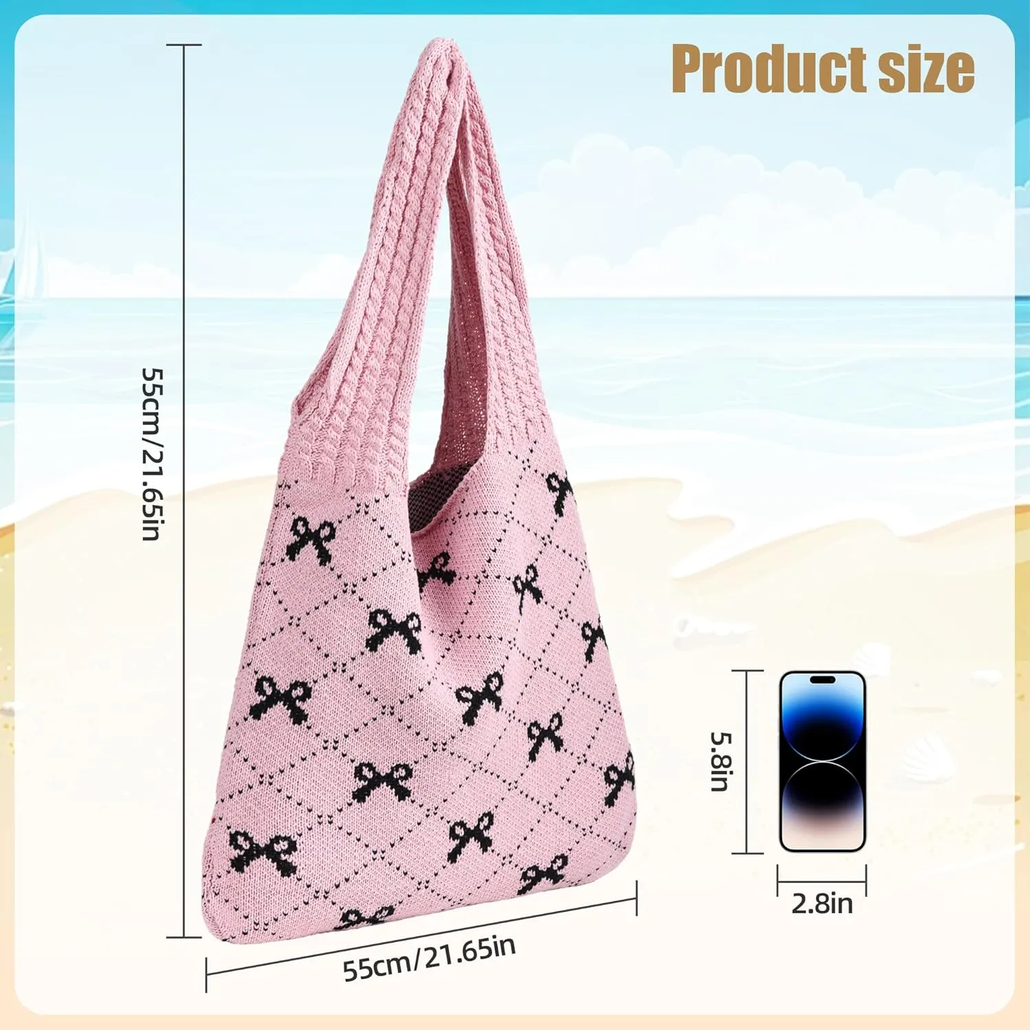 Aroghehiz Beach Bags for Women Crochet Tote Bag Summer Vacation Aesthetic Tote Knit Bag