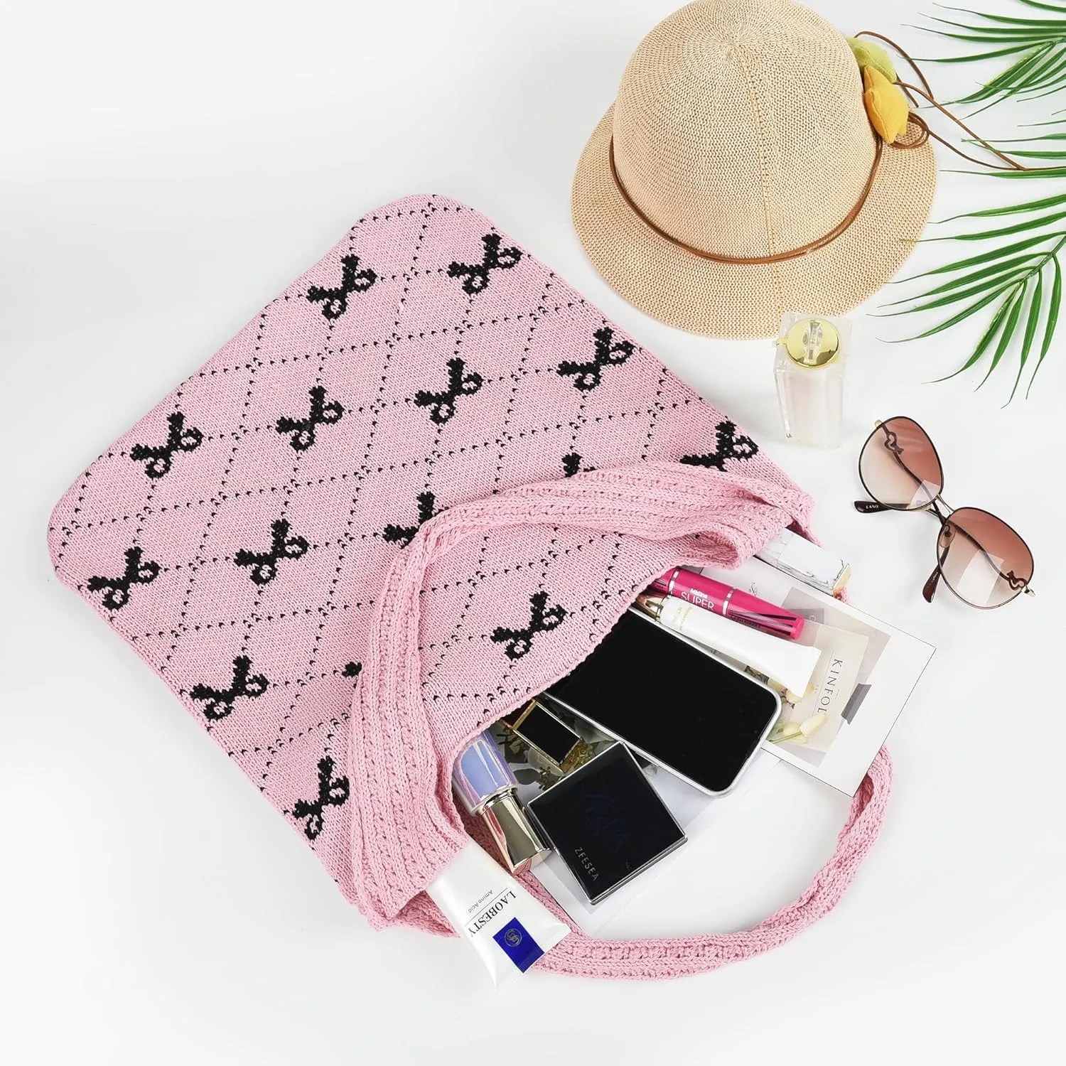 Aroghehiz Beach Bags for Women Crochet Tote Bag Summer Vacation Aesthetic Tote Knit Bag