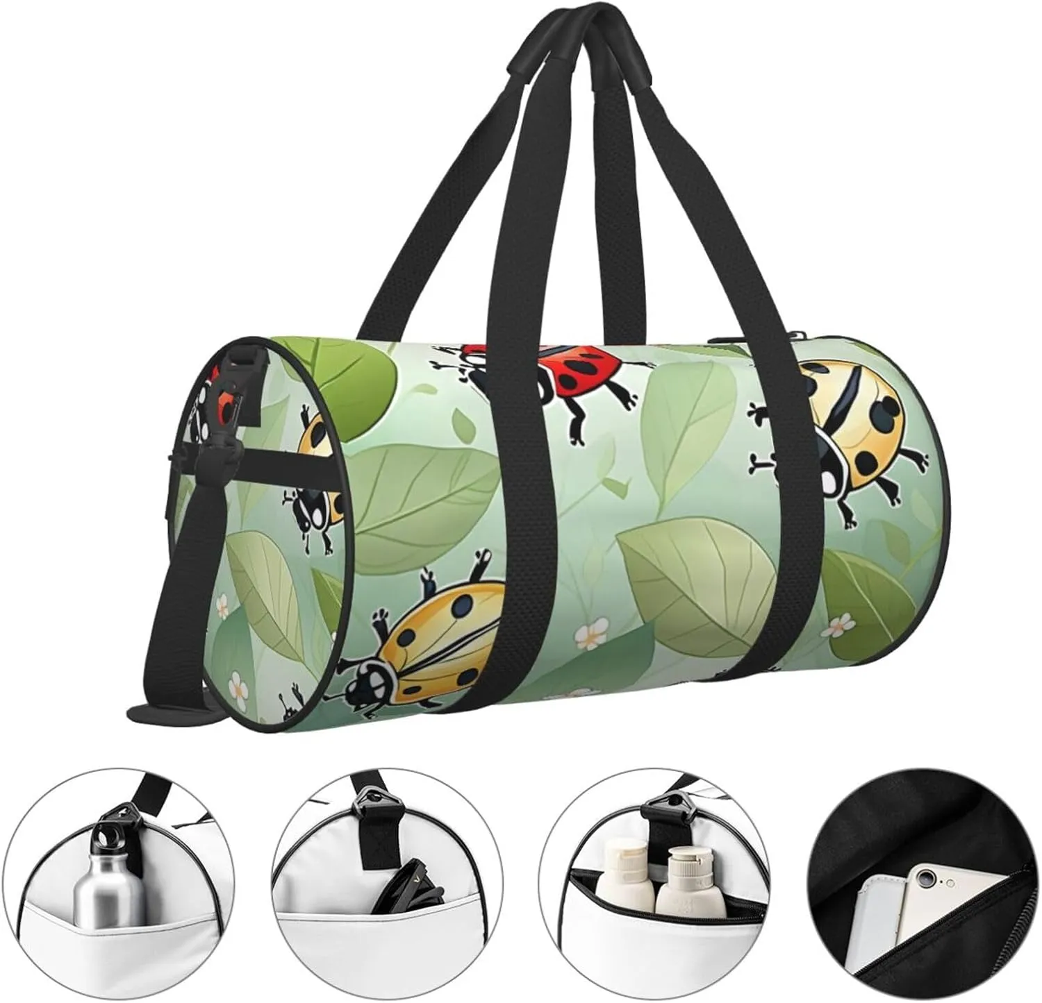 Art Ladybug Tracks Printed Travel Bag,Round Personal Item Storage bag,Foldie Duffel Bag for Traveling Vacation,Fitness,Sports