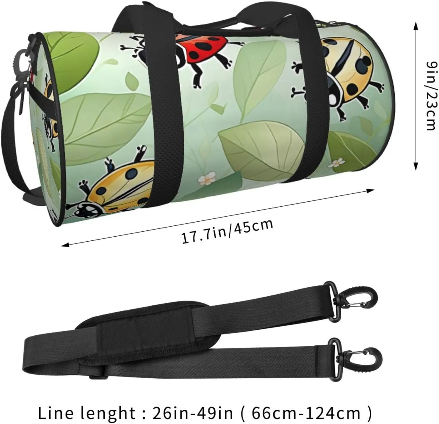 Art Ladybug Tracks Printed Travel Bag,Round Personal Item Storage bag,Foldie Duffel Bag for Traveling Vacation,Fitness,Sports