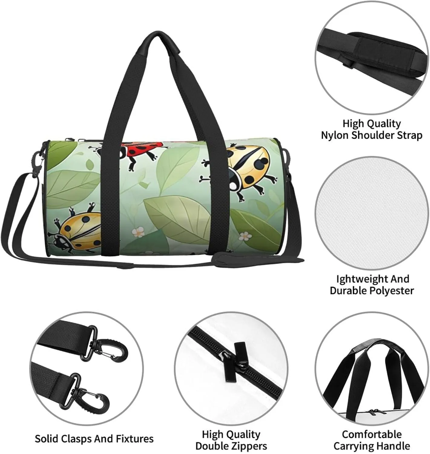 Art Ladybug Tracks Printed Travel Bag,Round Personal Item Storage bag,Foldie Duffel Bag for Traveling Vacation,Fitness,Sports