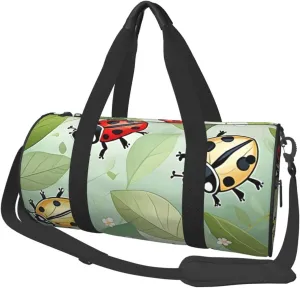 Art Ladybug Tracks Printed Travel Bag,Round Personal Item Storage bag,Foldie Duffel Bag for Traveling Vacation,Fitness,Sports