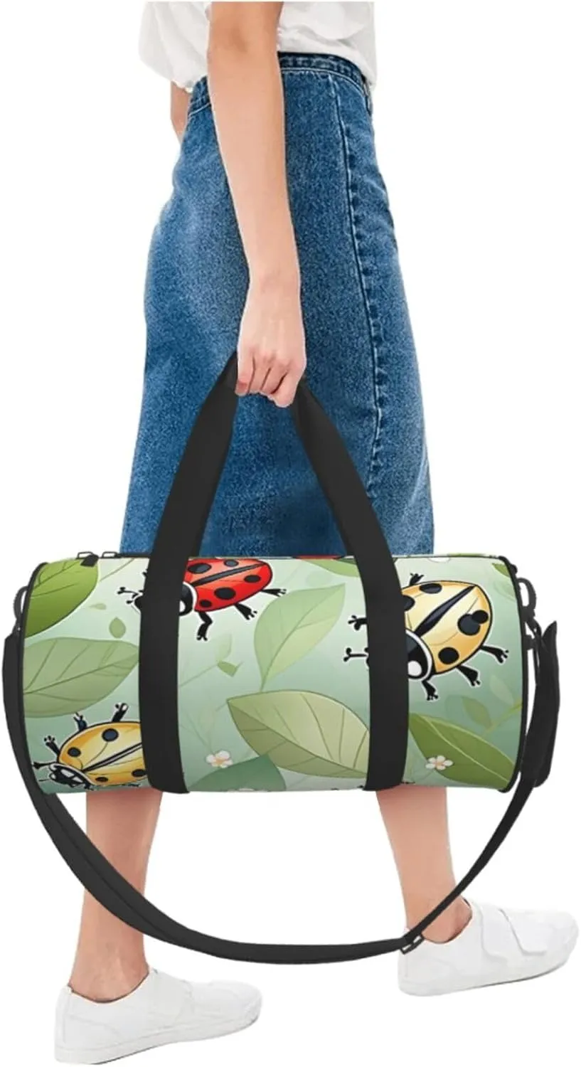 Art Ladybug Tracks Printed Travel Bag,Round Personal Item Storage bag,Foldie Duffel Bag for Traveling Vacation,Fitness,Sports