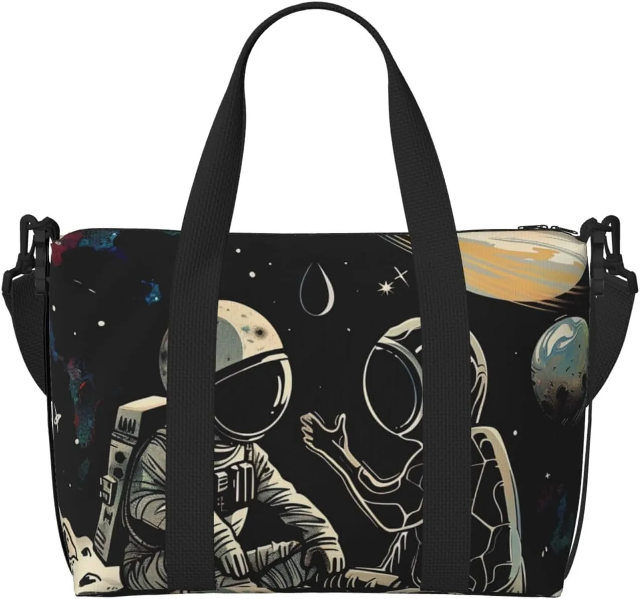 Astronaut And Alien Printed Travel Duffel Bag for Men Women Shoulder Weekender Overnight Bags for for Beach Swim Sports Gym