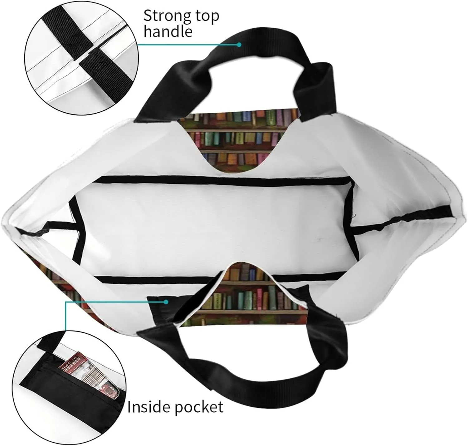 ASYG Books Tote Shoulder Bag Library Grocery Bags Storage Handle Shopping Bag Portable Cute Bag