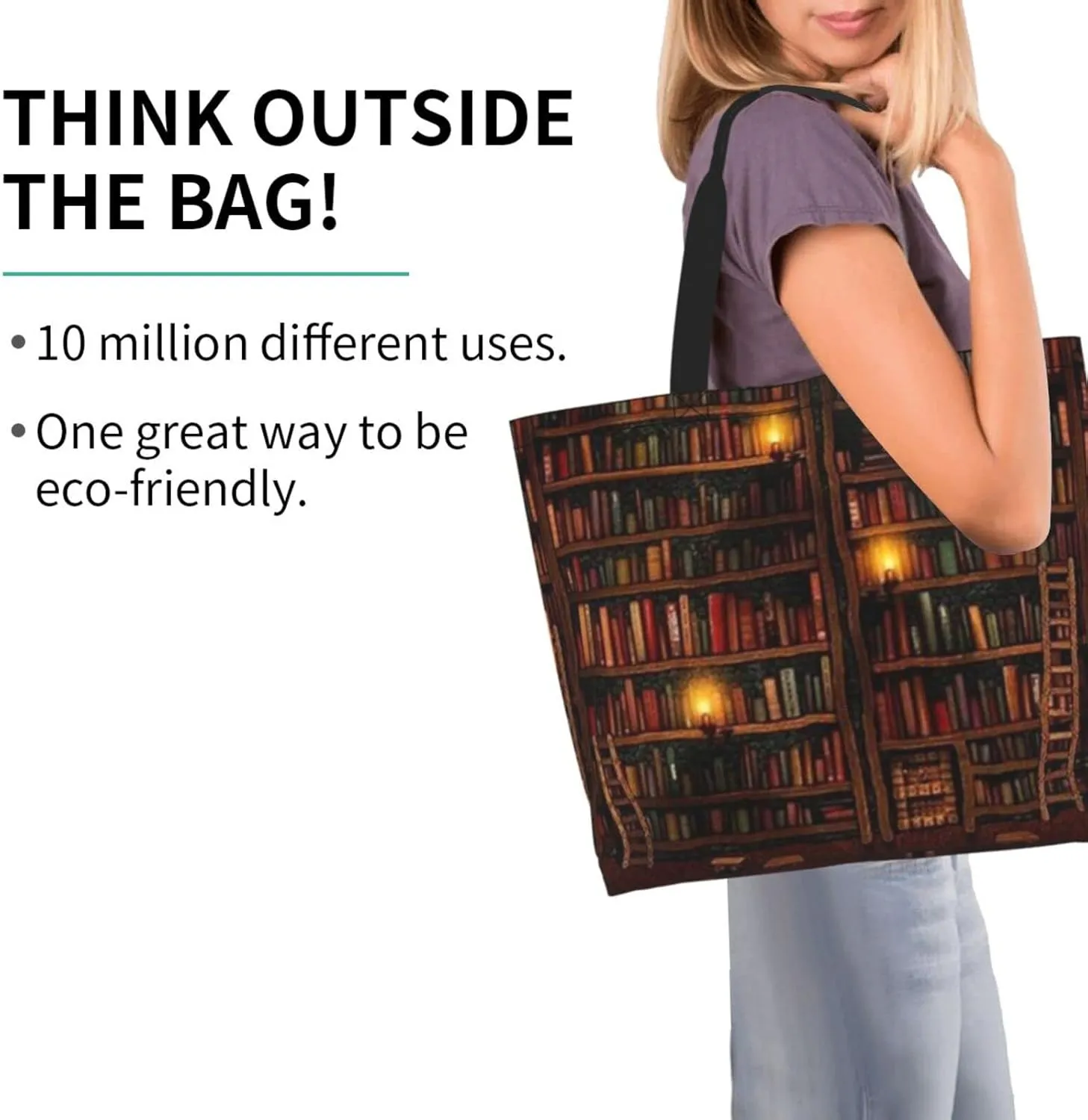 ASYG Books Tote Shoulder Bag Library Grocery Bags Storage Handle Shopping Bag Portable Cute Bag