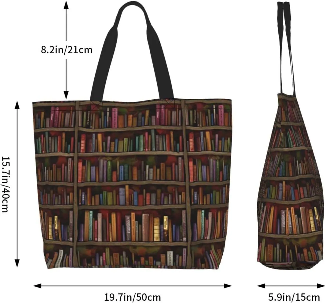 ASYG Books Tote Shoulder Bag Library Grocery Bags Storage Handle Shopping Bag Portable Cute Bag