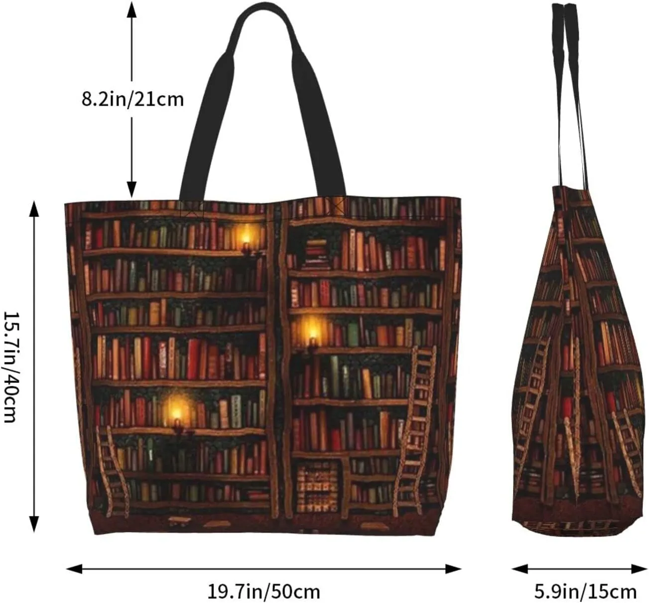 ASYG Books Tote Shoulder Bag Library Grocery Bags Storage Handle Shopping Bag Portable Cute Bag