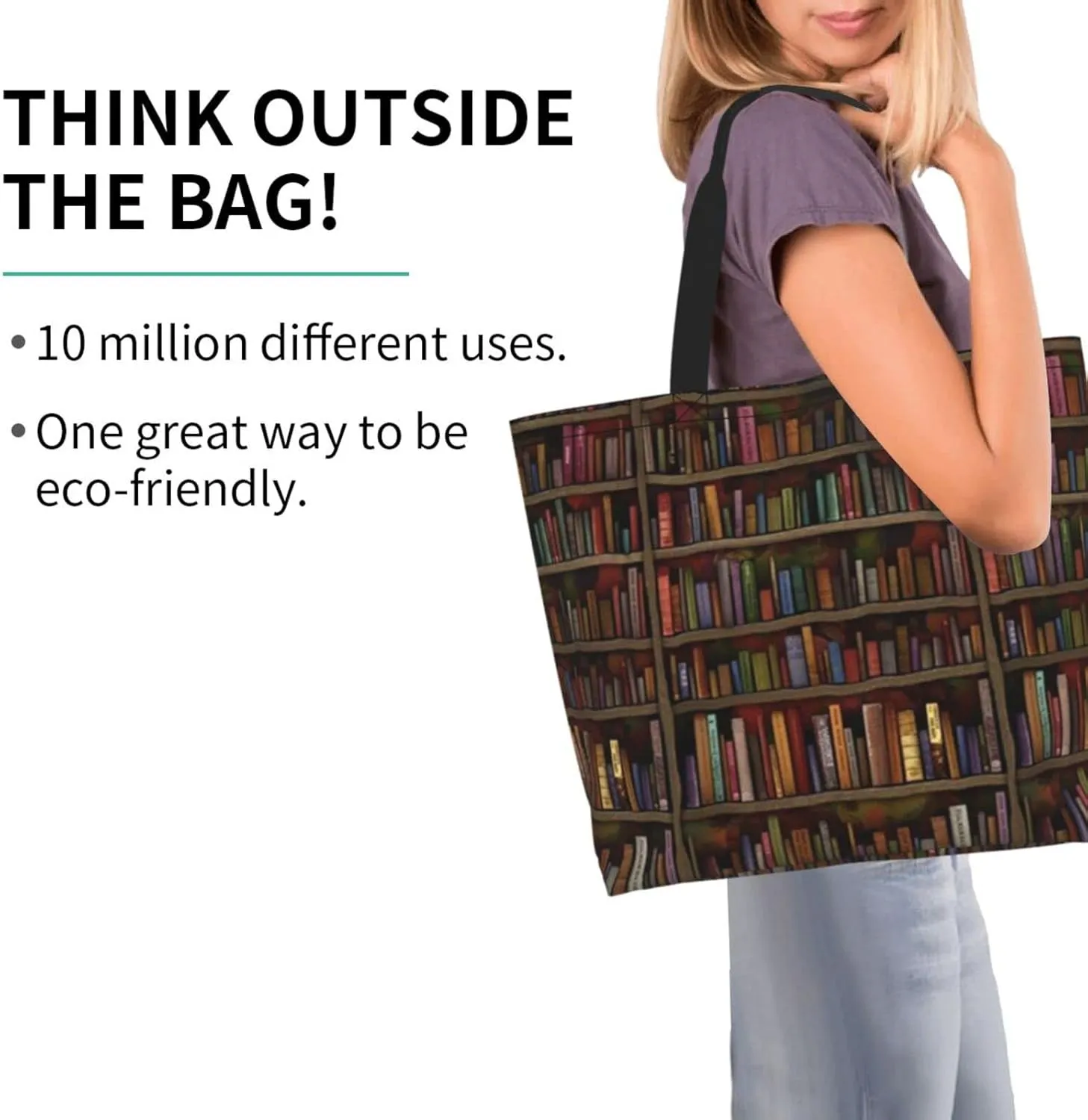 ASYG Books Tote Shoulder Bag Library Grocery Bags Storage Handle Shopping Bag Portable Cute Bag