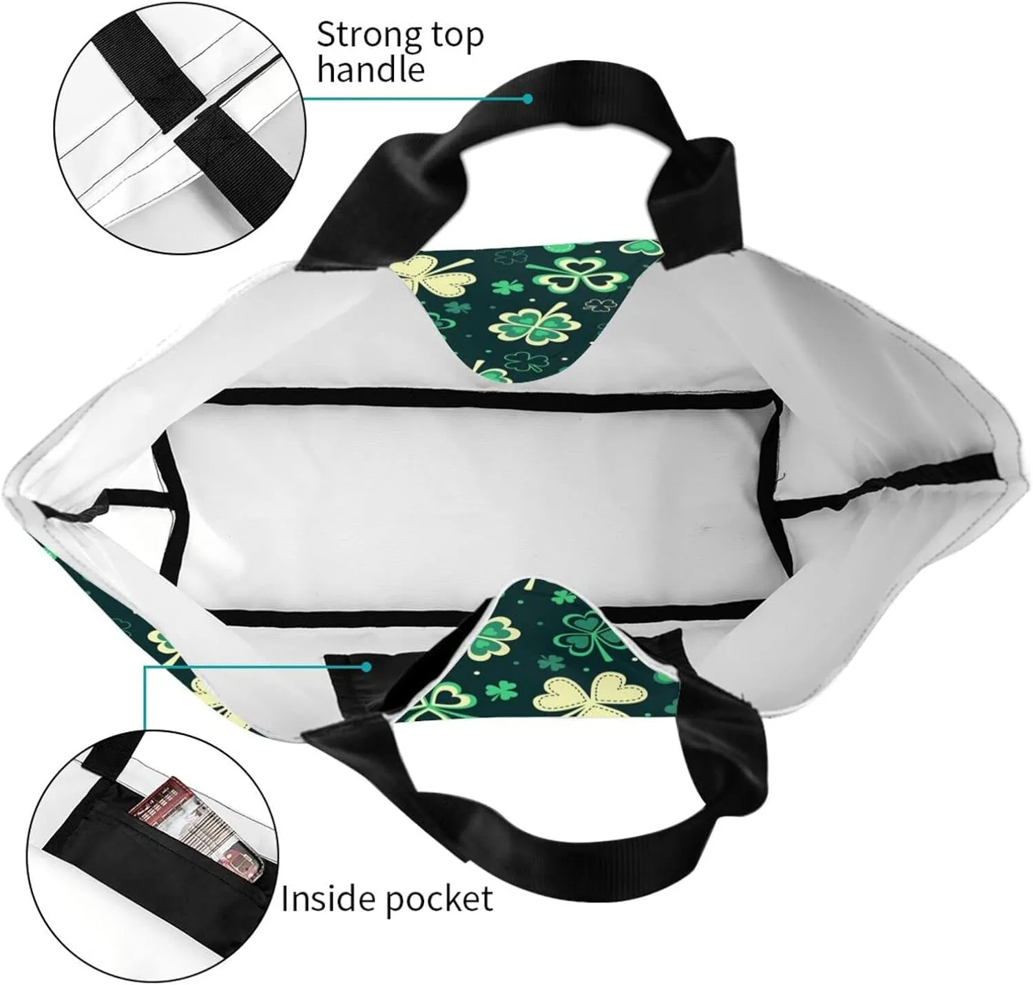 ASYG St Patrick Tote Shoulder Bag Green Clover Grocery Bags Storage Handle Shopping Bag Portable Bag