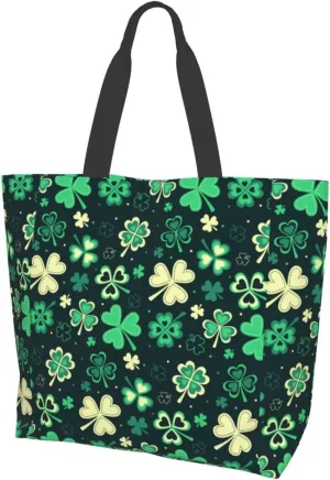 ASYG St Patrick Tote Shoulder Bag Green Clover Grocery Bags Storage Handle Shopping Bag Portable Bag