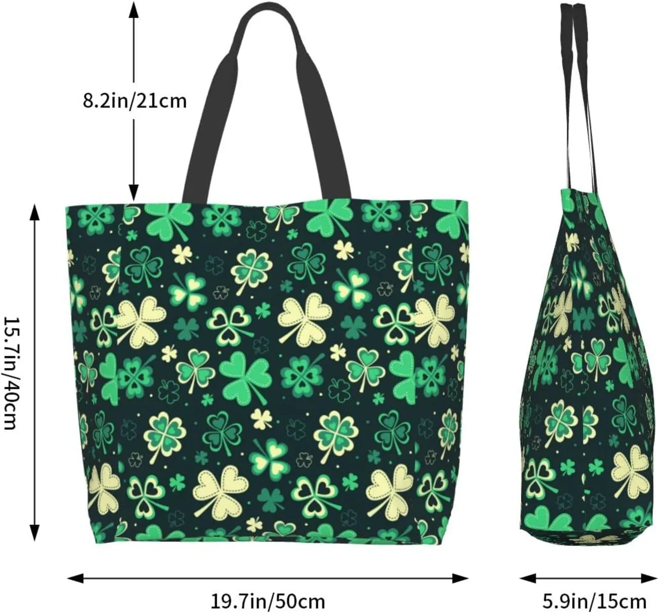 ASYG St Patrick Tote Shoulder Bag Green Clover Grocery Bags Storage Handle Shopping Bag Portable Bag