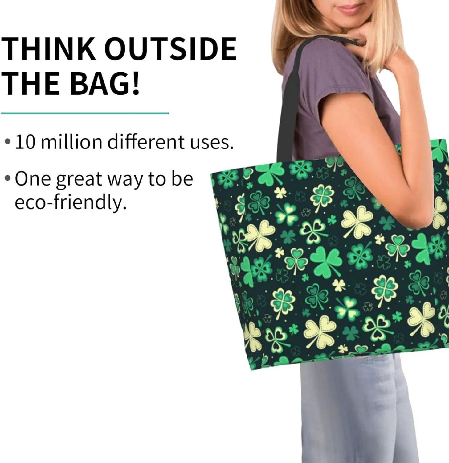 ASYG St Patrick Tote Shoulder Bag Green Clover Grocery Bags Storage Handle Shopping Bag Portable Bag