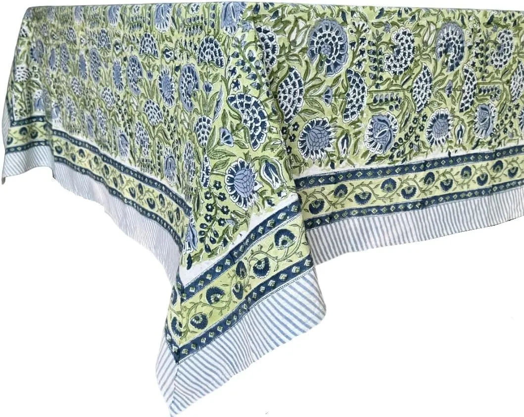 ATOSII Amara 100% Cotton Fall Tablecloth, Handblock Floral Print Rectangle Linen for Kitchen Dining I Parties Wedding Outdoors Picnics Easter I Spring Summer 72 X 108 Inches I 8 Seater Table
