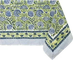 ATOSII Amara 100% Cotton Fall Tablecloth, Handblock Floral Print Rectangle Linen for Kitchen Dining I Parties Wedding Outdoors Picnics Easter I Spring Summer 72 X 108 Inches I 8 Seater Table