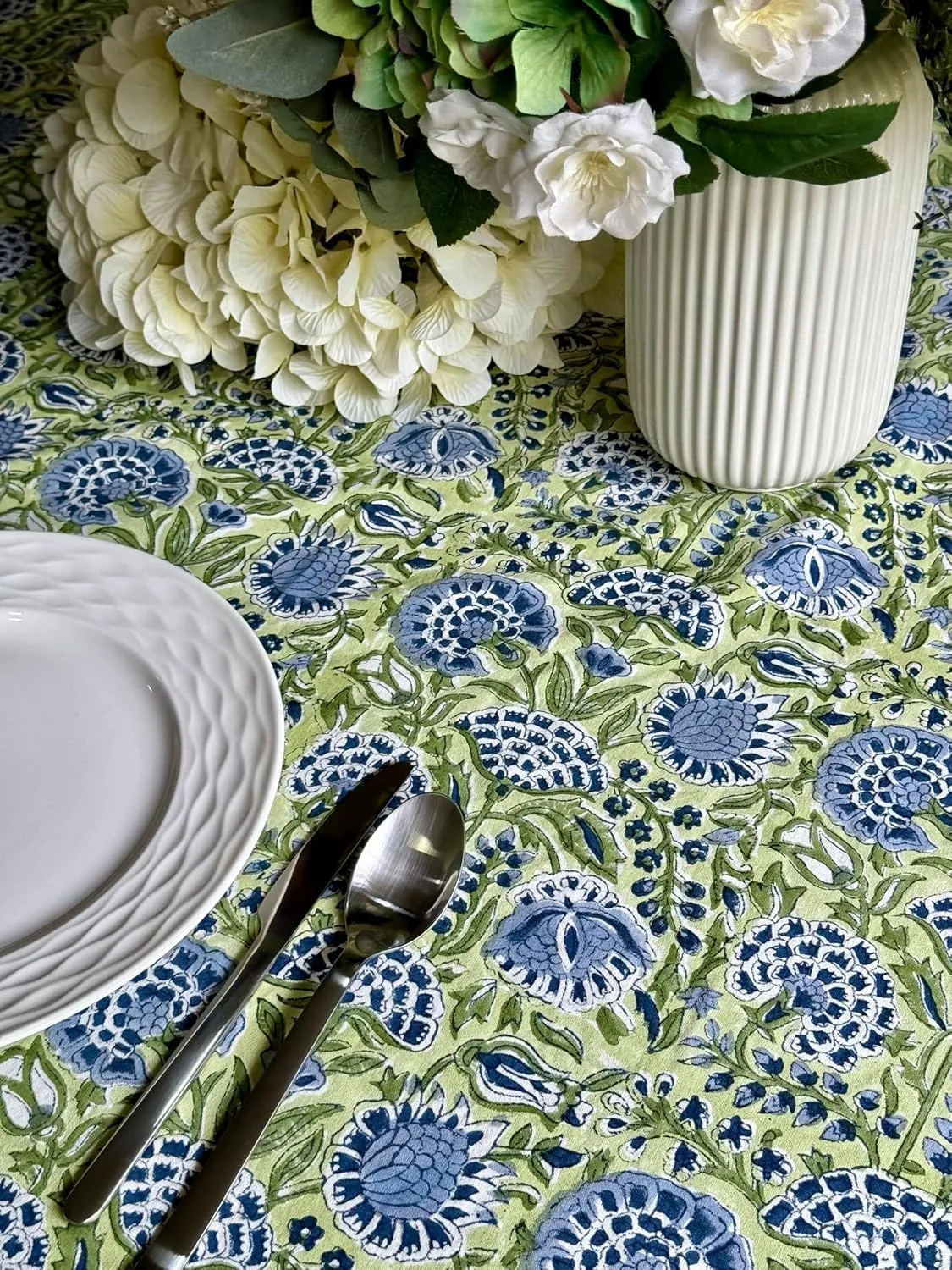 ATOSII Amara 100% Cotton Fall Tablecloth, Handblock Floral Print Rectangle Linen for Kitchen Dining I Parties Wedding Outdoors Picnics Easter I Spring Summer 72 X 108 Inches I 8 Seater Table