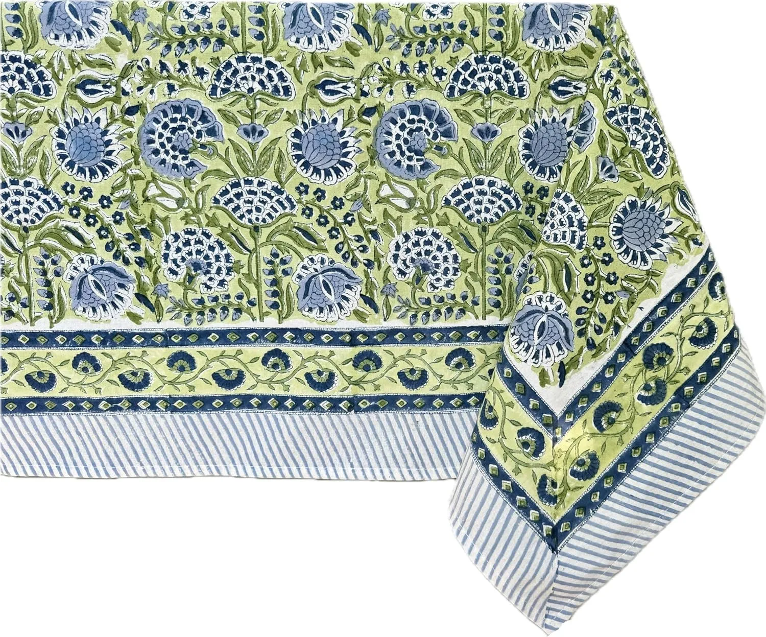 ATOSII Amara 100% Cotton Fall Tablecloth, Handblock Floral Print Rectangle Linen for Kitchen Dining I Parties Wedding Outdoors Picnics Easter I Spring Summer 72 X 108 Inches I 8 Seater Table