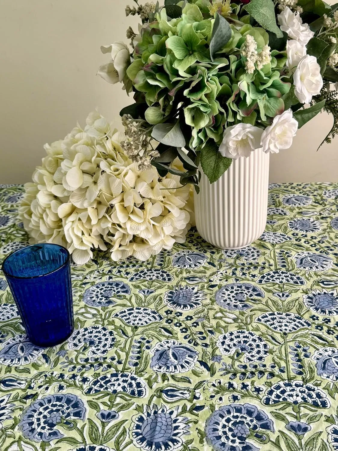 ATOSII Amara 100% Cotton Fall Tablecloth, Handblock Floral Print Rectangle Linen for Kitchen Dining I Parties Wedding Outdoors Picnics Easter I Spring Summer 72 X 108 Inches I 8 Seater Table