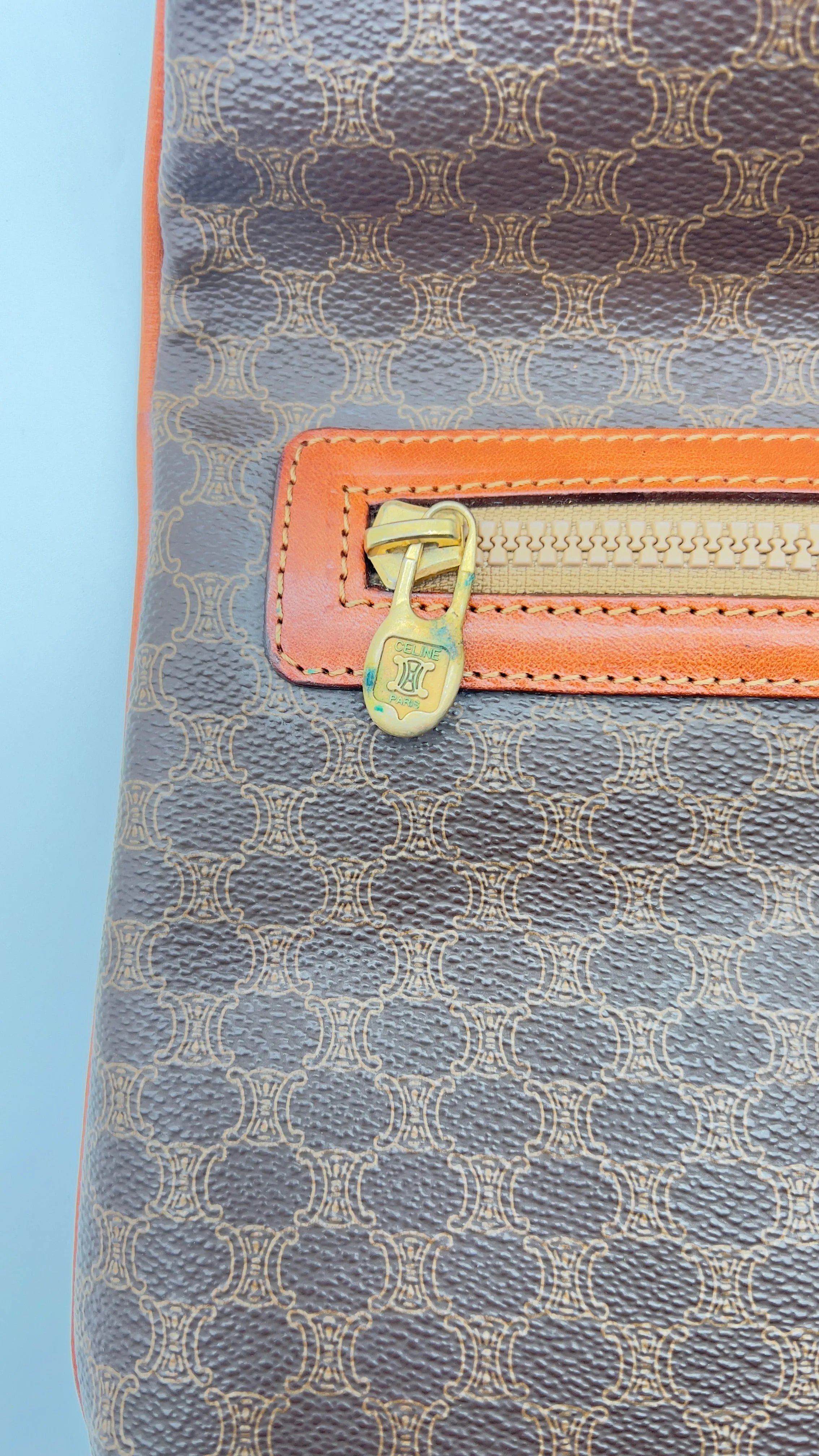Authentic Celine Macadam Clutch Bag - Vintage Beige PVC & Leather Evening Pouch