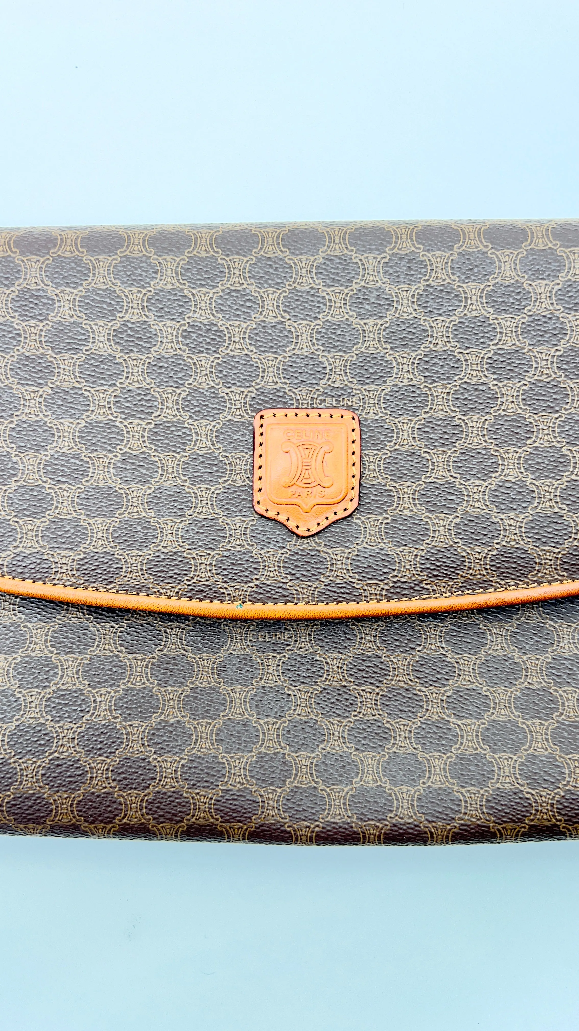 Authentic Celine Macadam Clutch Bag - Vintage Beige PVC & Leather Evening Pouch