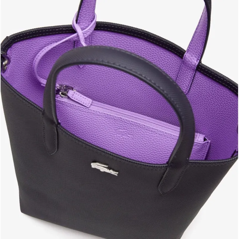 AUTHENTIC/ORIGINAL Lacoste Women's Anna Reversible Canvas Tote Bag in Black/Purple