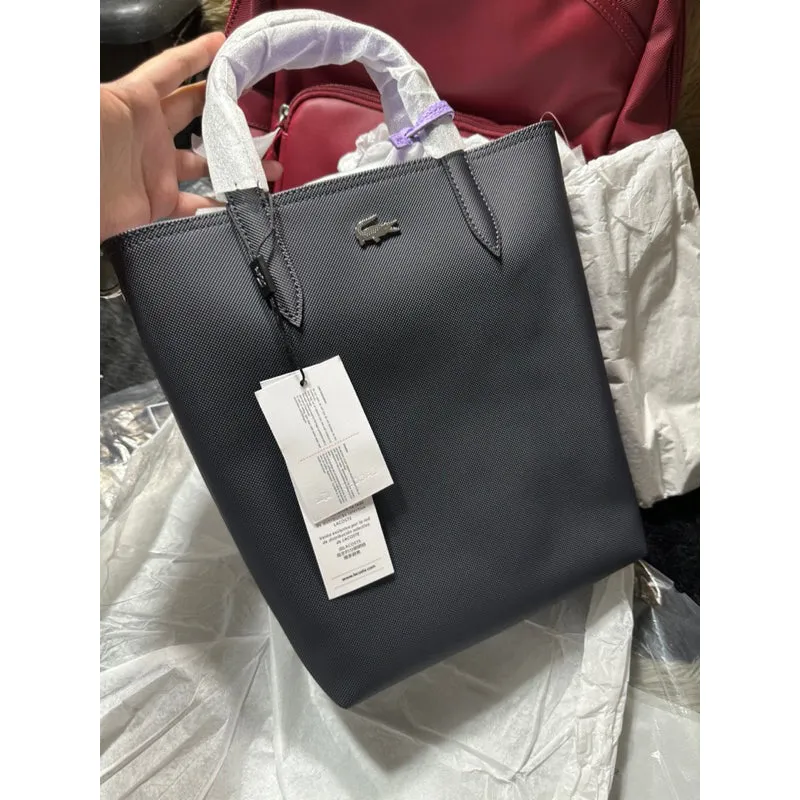 AUTHENTIC/ORIGINAL Lacoste Women's Anna Reversible Canvas Tote Bag in Black/Purple