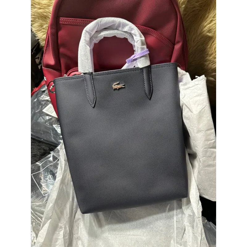 AUTHENTIC/ORIGINAL Lacoste Women's Anna Reversible Canvas Tote Bag in Black/Purple