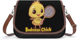 Badminton Chick Chicken Birdie Crossbody Bags PU Leather Purses Shoulder Handbag with Adjustable Shoulder Strap