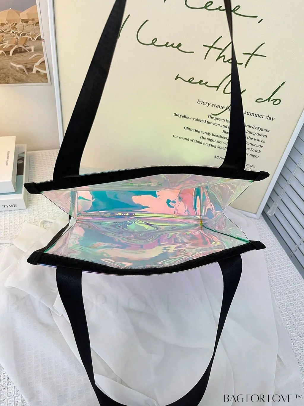 BagForLove - Holographic PVC Shoulder Tote Bag: Clear, Spacious, Ideal for Work and Travel