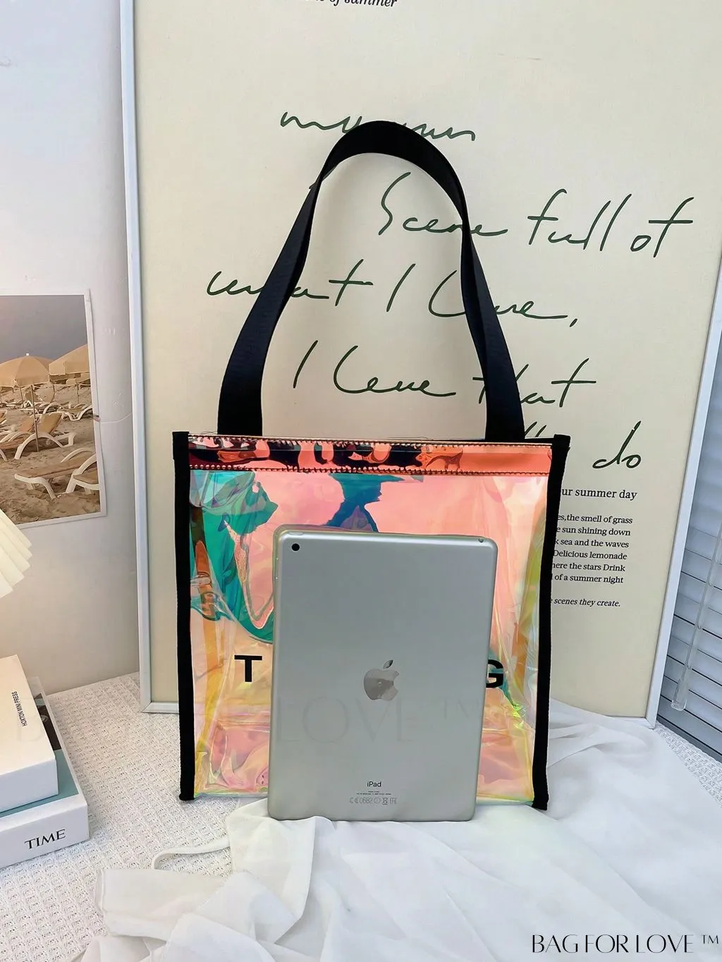 BagForLove - Holographic PVC Shoulder Tote Bag: Clear, Spacious, Ideal for Work and Travel
