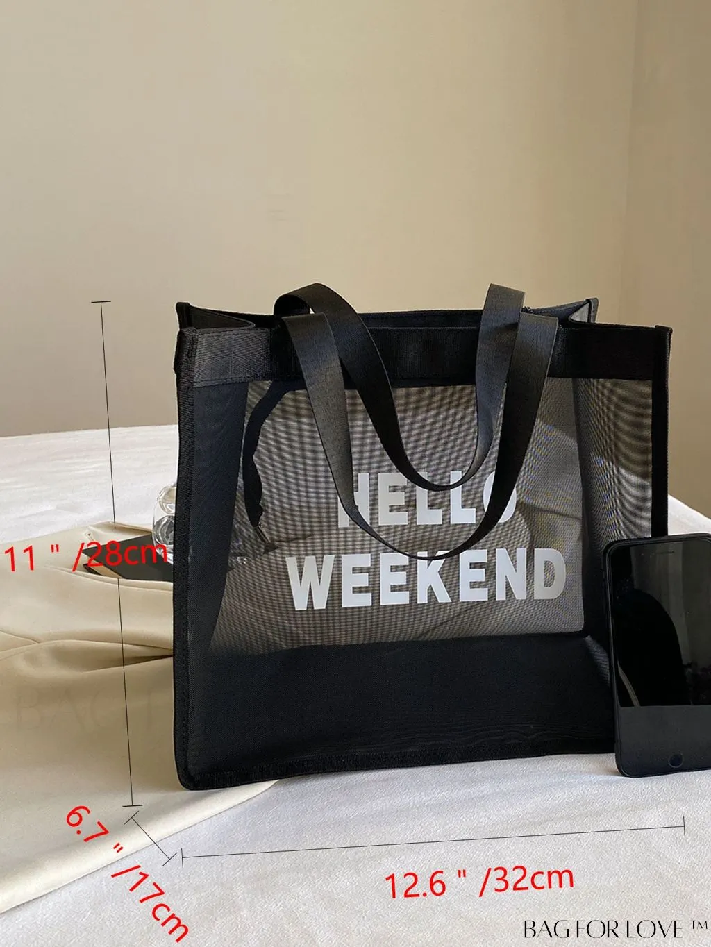 BagForLove - Large Capacity Tote Bag with Mesh Alphabet Print