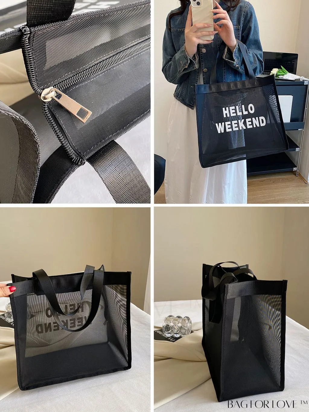 BagForLove - Large Capacity Tote Bag with Mesh Alphabet Print