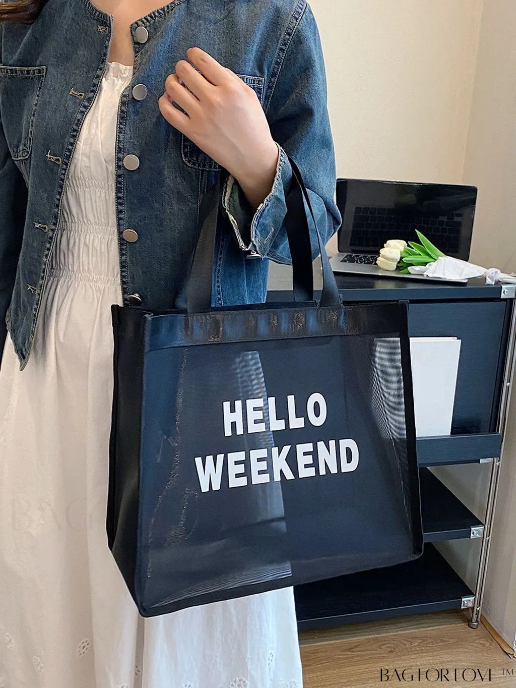 BagForLove - Large Capacity Tote Bag with Mesh Alphabet Print