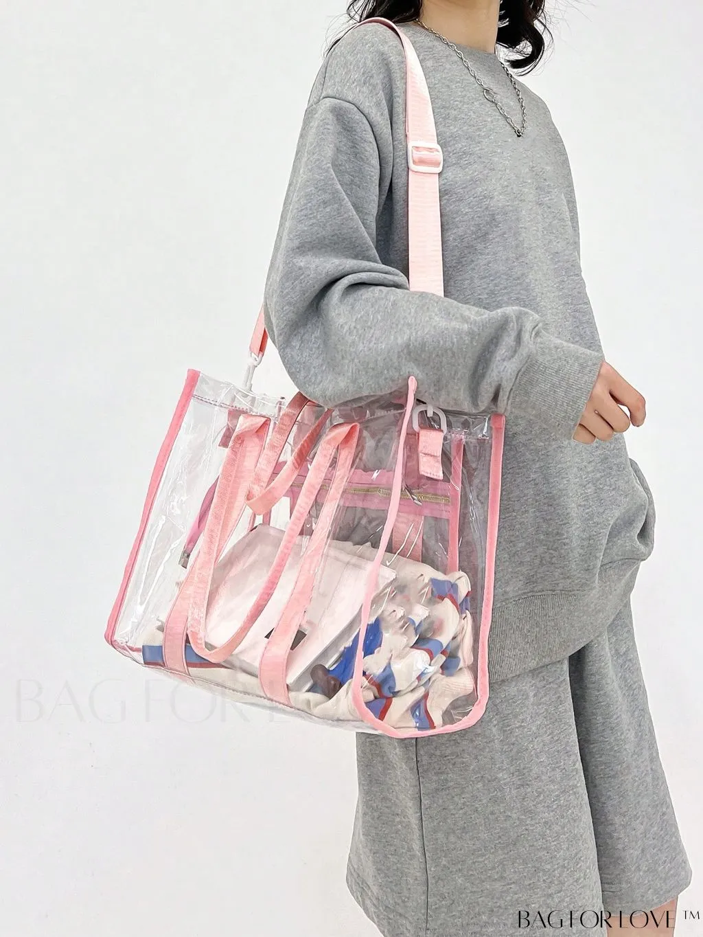 BagForLove - Medium Pink Clear Square Bag
