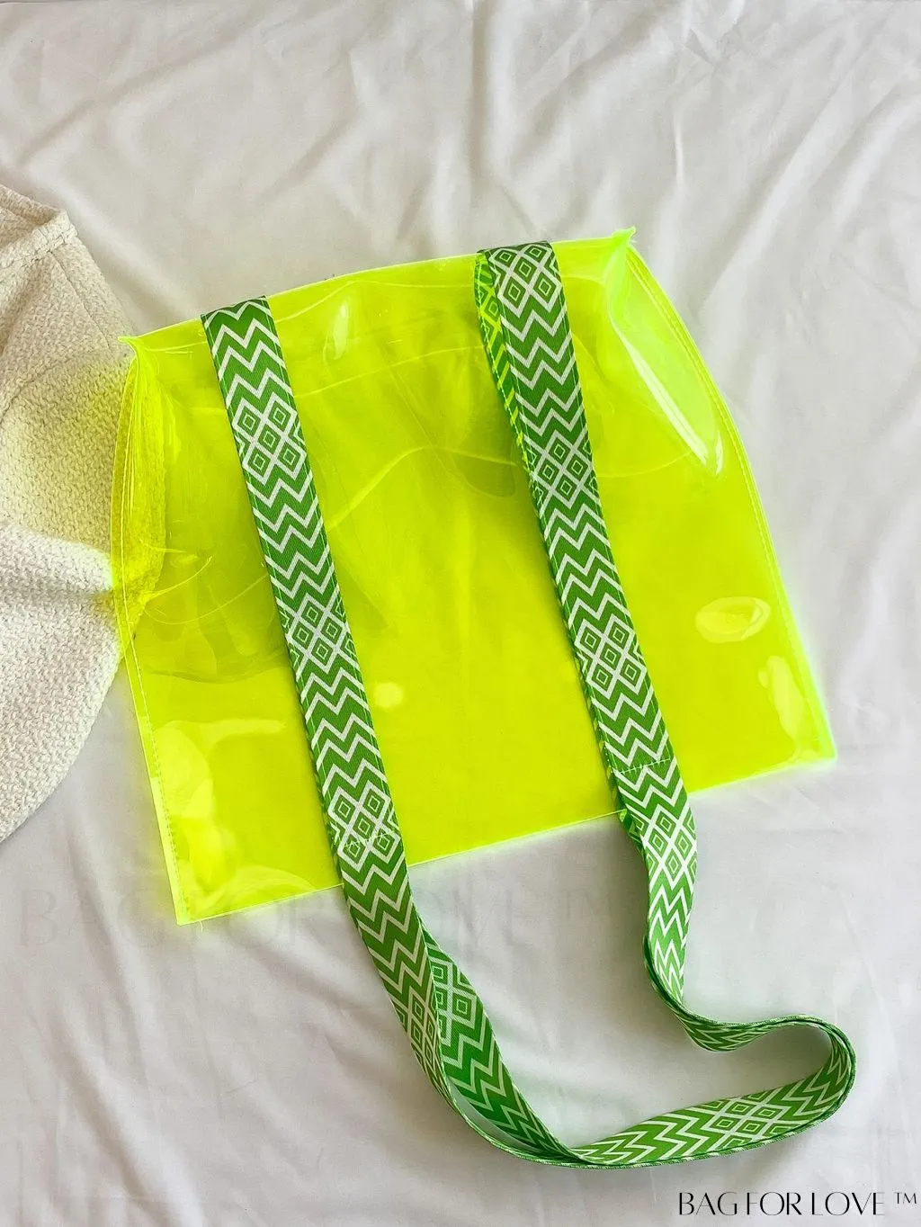 BagForLove - Neon Green Double Handle Clear Shoulder Tote Bag - Trendy and Stylish