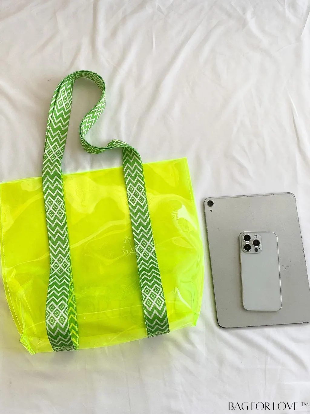BagForLove - Neon Green Double Handle Clear Shoulder Tote Bag - Trendy and Stylish