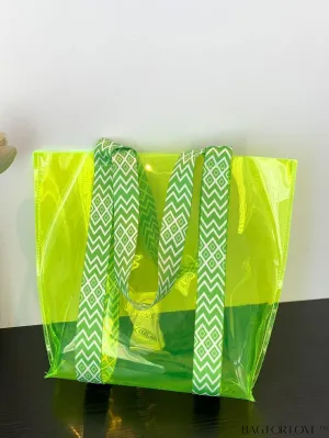 BagForLove - Neon Green Double Handle Clear Shoulder Tote Bag - Trendy and Stylish