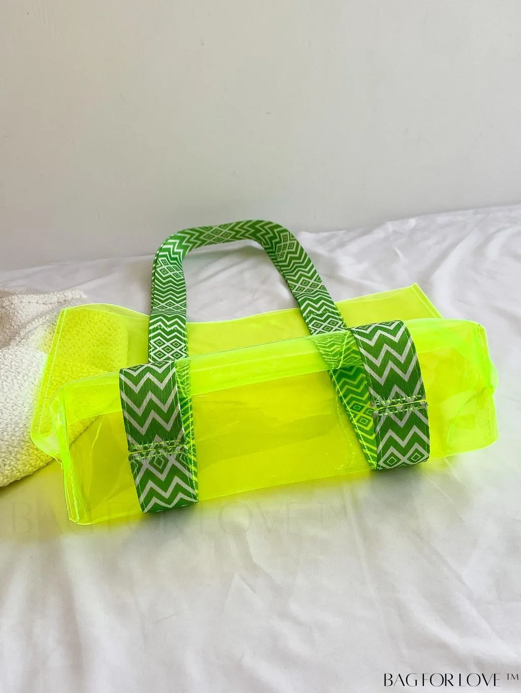 BagForLove - Neon Green Double Handle Clear Shoulder Tote Bag - Trendy and Stylish