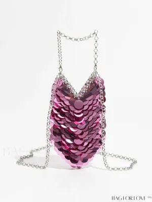 BagForLove - Sequin Decor Evening Clutch with Chain Strap - Clear Mini Bag