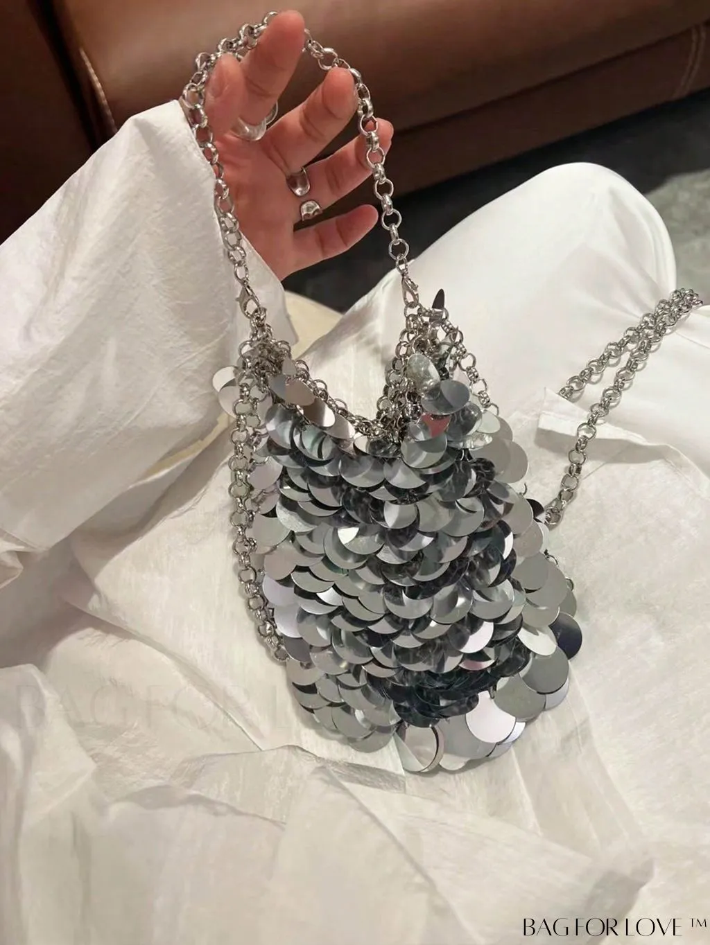 BagForLove - Sequin Decor Evening Clutch with Chain Strap - Clear Mini Bag