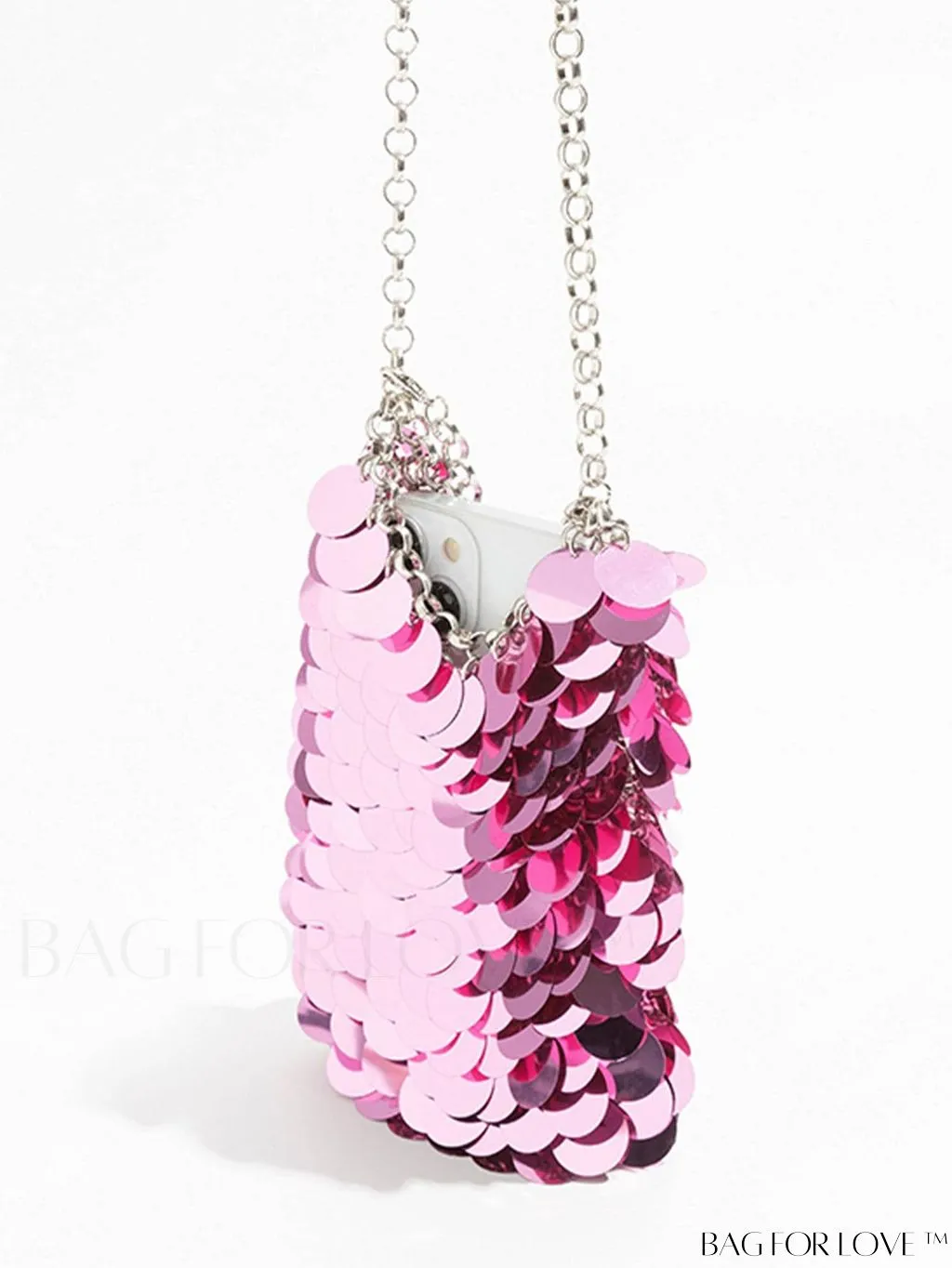 BagForLove - Sequin Decor Evening Clutch with Chain Strap - Clear Mini Bag